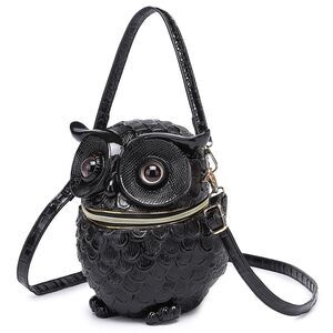 7793 and PVC 3D Owl Shaped Handbag Purse Crossbody Shoulder Bag, Black